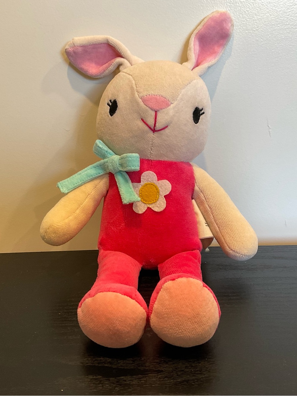 Pink Floral Bunny Plush with Mint Bow - Kids Stuffed Animal